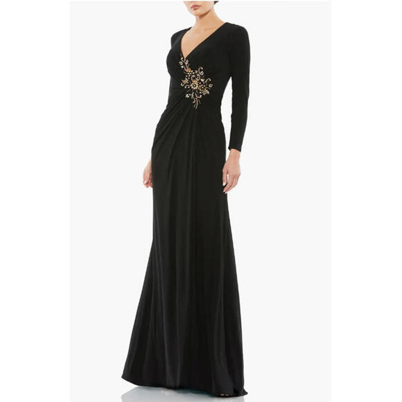 NEW MAC DUGGAL Embellished Long Sleeve Jersey Gown Size 8 #LD0147